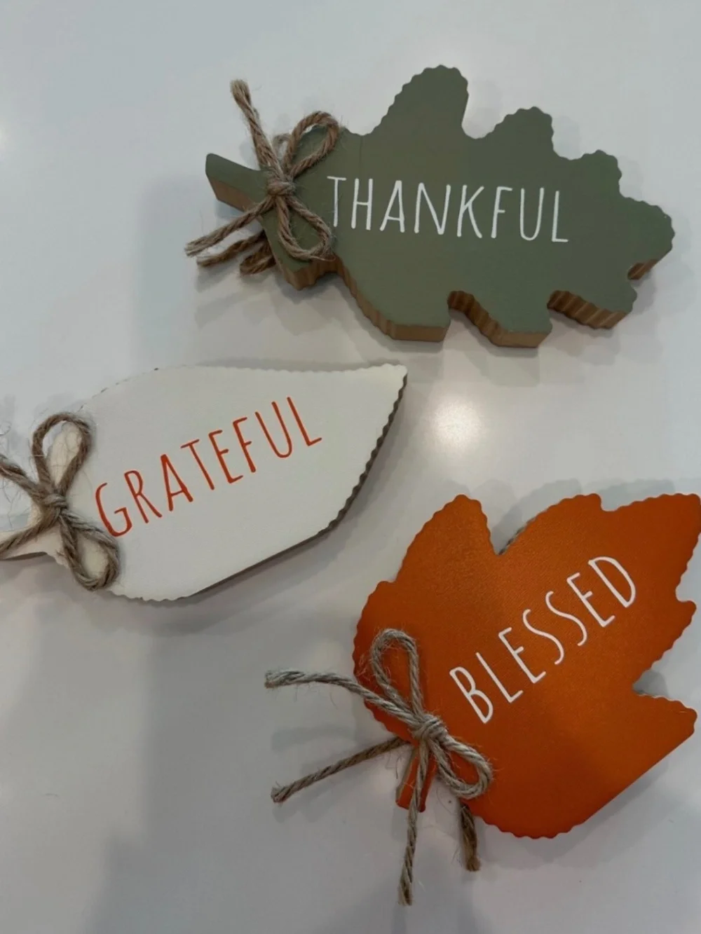 THANKSGIVING - Wooden Leaves - BLESSED GRATEFUL THANKFUL - FALL DECOR - SET of 3